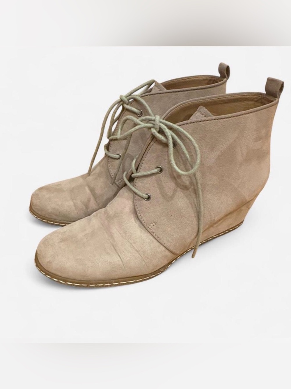 Franco Sarto Annabelle Wedge Lace-up Ankle Booties: Tan, Size 9